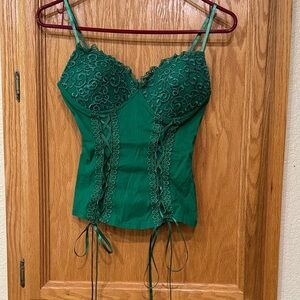 NOA Green Embroidered Lace Up Corset Top - Size Small